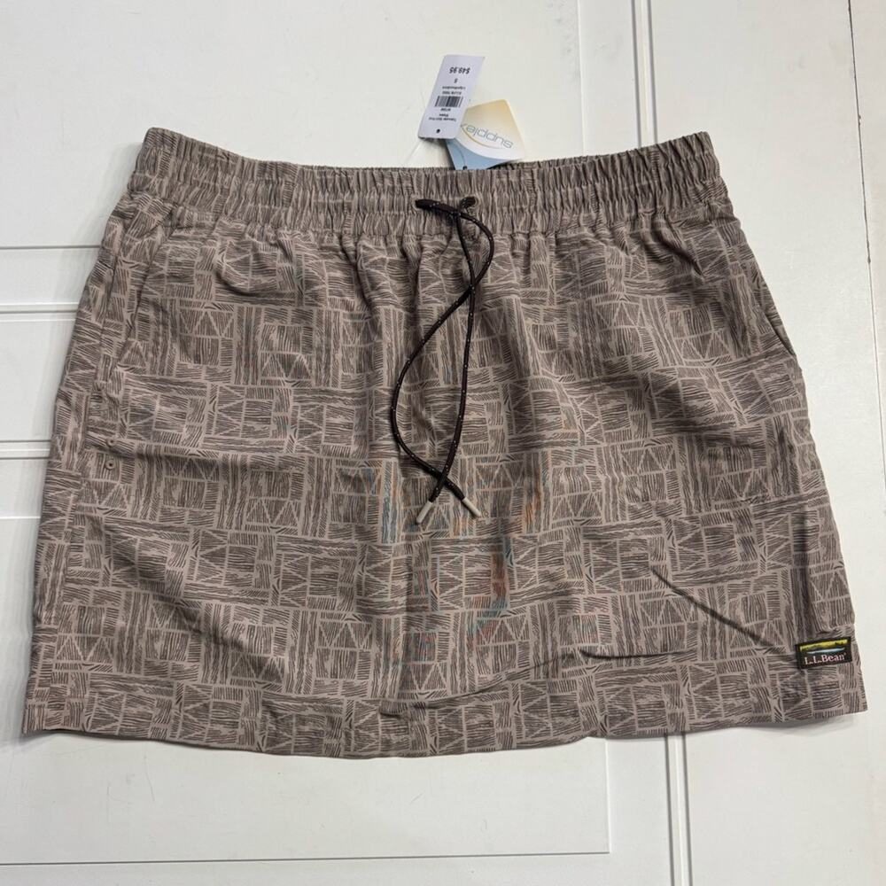 LL Bean NWT Women’s Sz S Tidewater Print Skirt Tan Hiking Nylon Outdoors